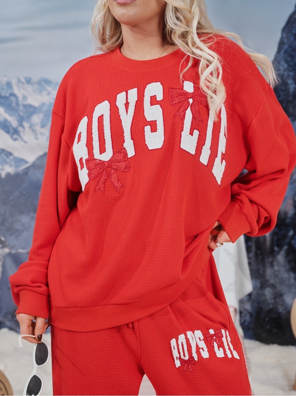 Red 'BOYS LIE' Graphic Waffle-Knit Men's Sweater